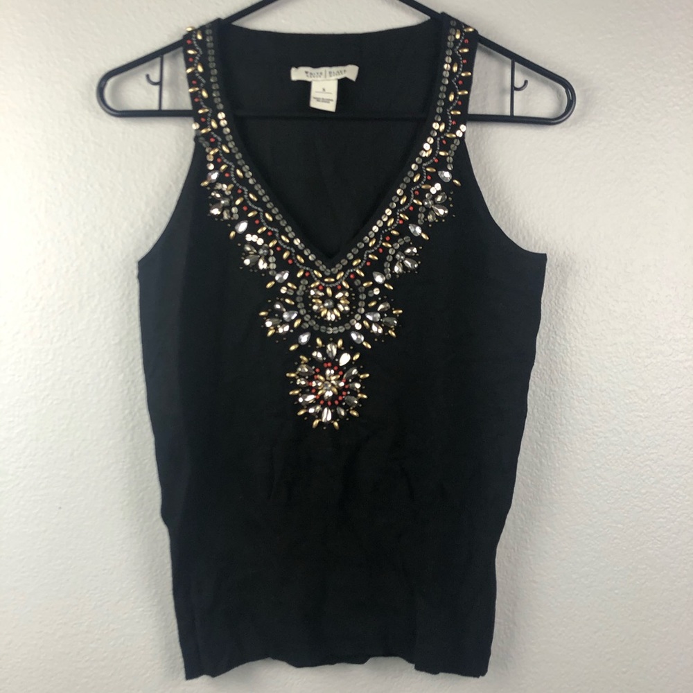 WHBM sleeveless ribbed sweater w/embellishments